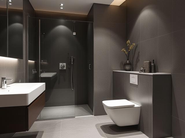 Moderni kylpyhuone laatoitus ja kalusteet